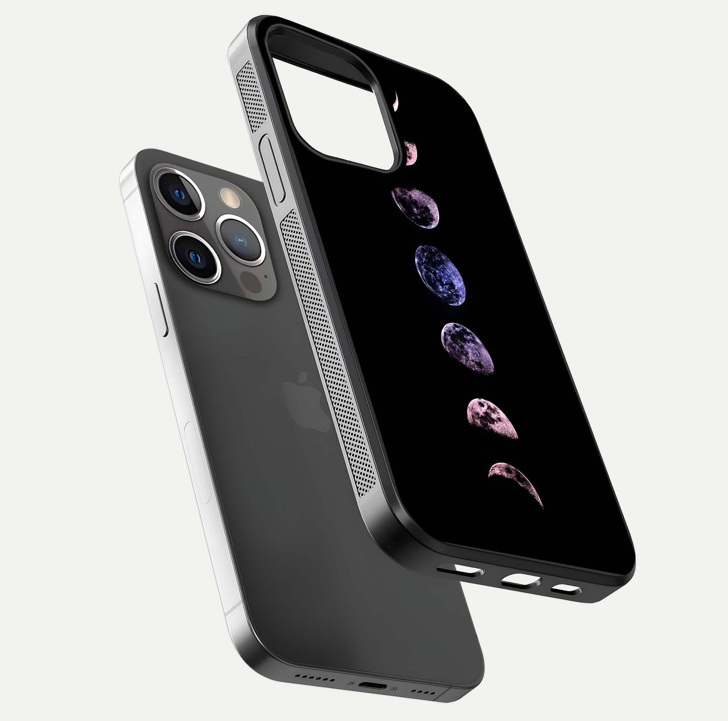 Crimson All Planets Glass Case for iPhone 13 Pro floating mockup showing gloss depth and rich hues
