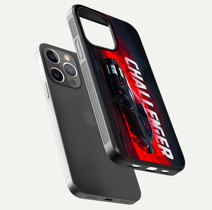 Crimson Challenger Fury Glass Case for iPhone 13 Pro floating mockup showing HD gloss and sleek shine
