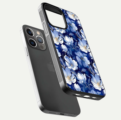 Cute Floral Patterns Glass Case for iPhone 13 Pro floating mockup showing shine depth and design clarity