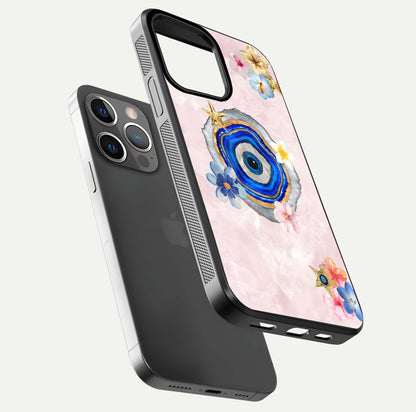 Divine Aura Bloom Glass Case for iPhone 13 Pro floating mockup showing gloss texture and elegant design