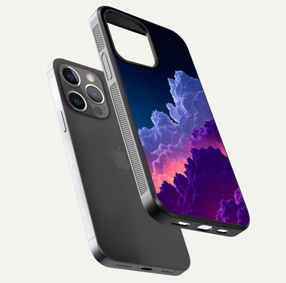 Dreamy Cloud Skies Glass Case for iPhone 13 Pro floating mockup showing glossy depth and delicate tone