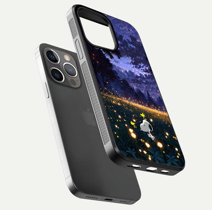 Firefly Meadow Magic Glass Case for iPhone 13 Pro floating mockup showing gloss polish and magical night hues