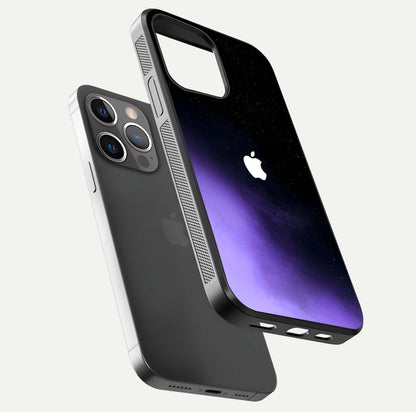 Galaxy Apple Aura Glass Case for iPhone 13 Pro floating dual-view mockup highlighting HD gloss and deep space color blend
