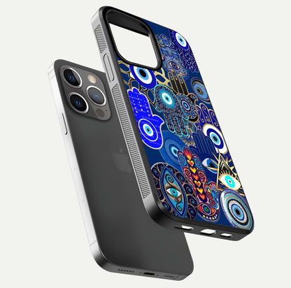 Mystic Palm Guard Glass Case for iPhone 13 Pro floating dual-view mockup showing HD reflection and vivid tone