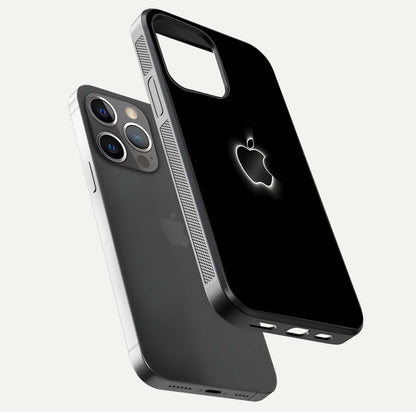 Neon Apple Glow Glass Case for iPhone 13 Pro floating dual-view mockup showing HD shine and modern look