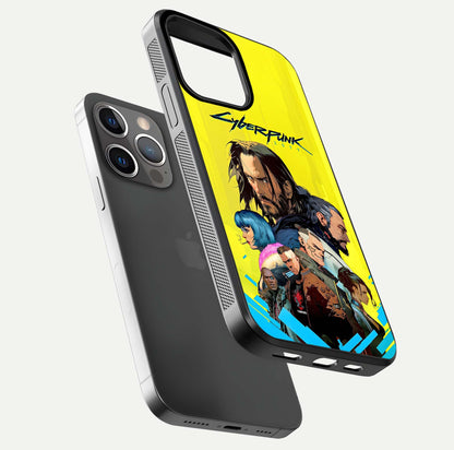 Neon Rebel Genesis Glass Case for iPhone 13 Pro floating dual-view mockup showing electric glow and depth