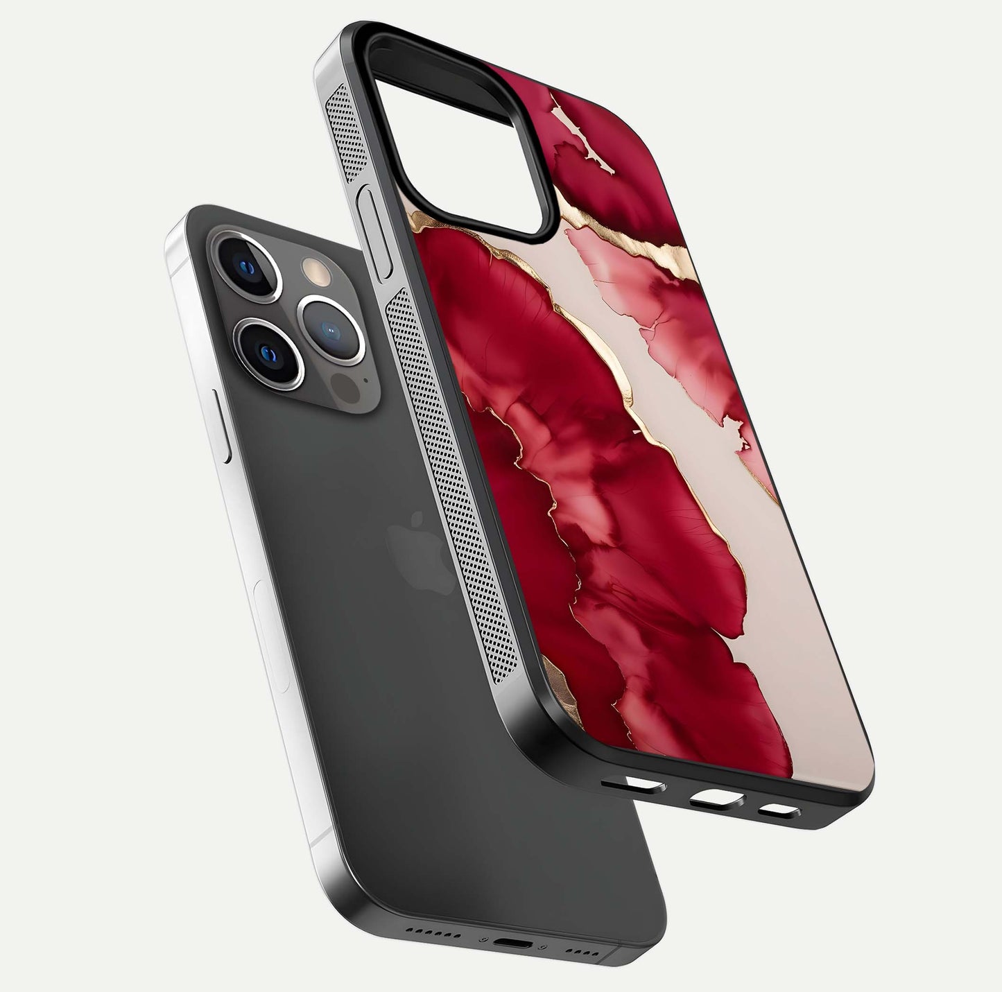 Pink & White Marble Glass Case For iPhone 13 Pro