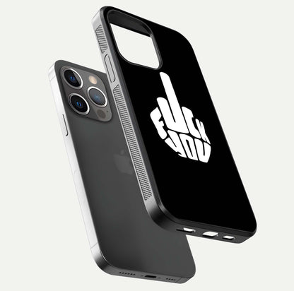 Rebel Mode On Glass Case for iPhone 13 Pro floating dual-view mockup displaying gloss shine and statement art