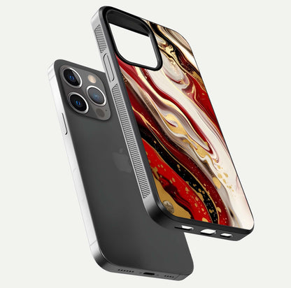 Red & White Marble Glass Case For iPhone 13 Pro