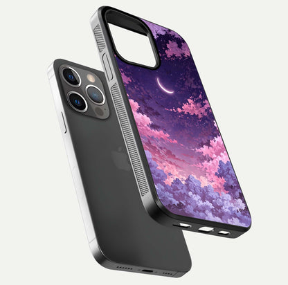 Sky Drift Clouds Glass Case for iPhone 13 Pro floating dual-view mockup displaying gloss shine and depth