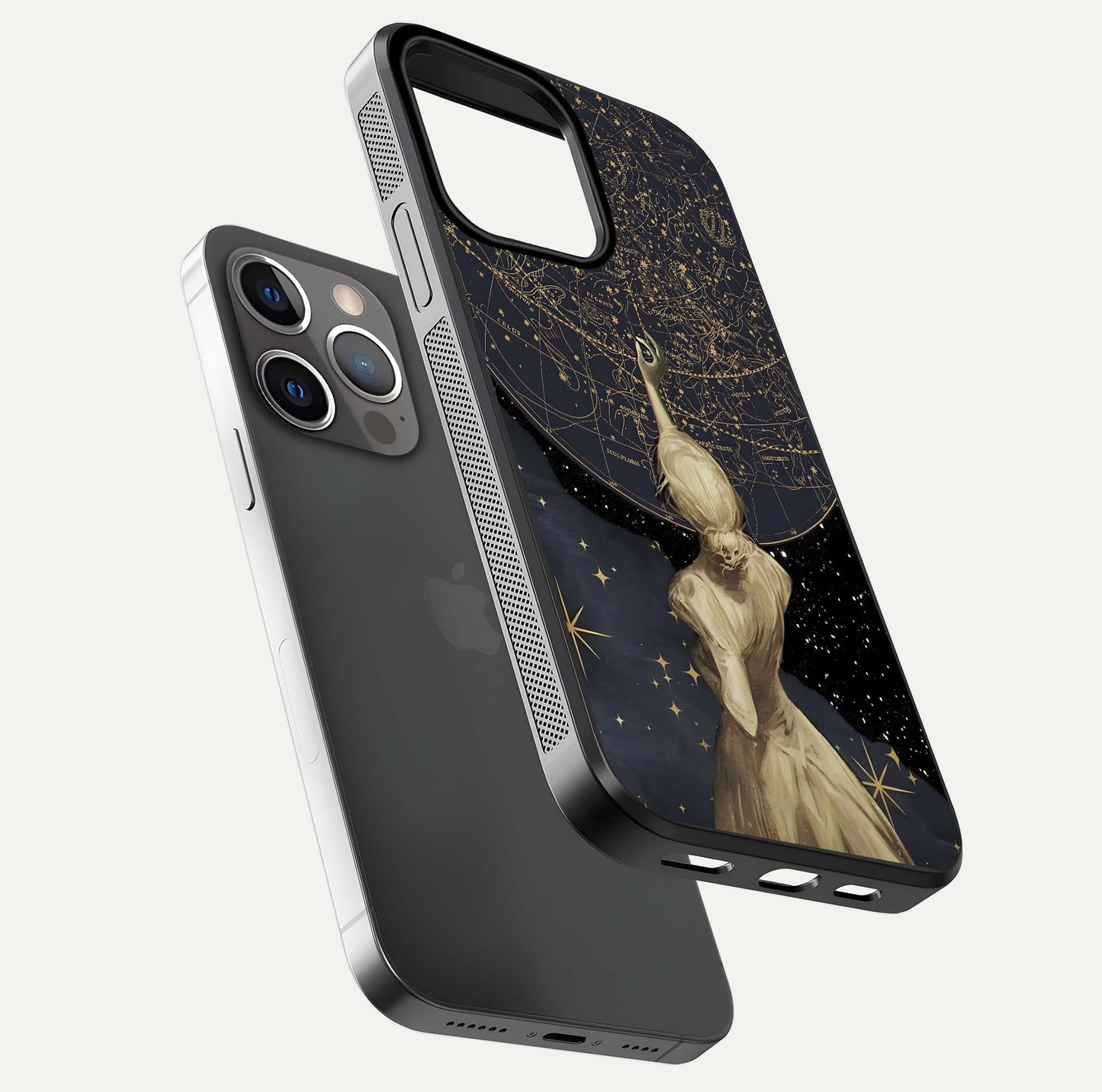 Taylor Swift Girl Glass Case for iPhone 13 Pro floating dual-view mockup displaying gloss and stylish artwork