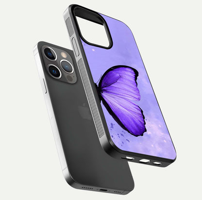 Violet Dream Wing Glass Case for iPhone 13 Pro floating dual-view mockup displaying gloss depth and clarity