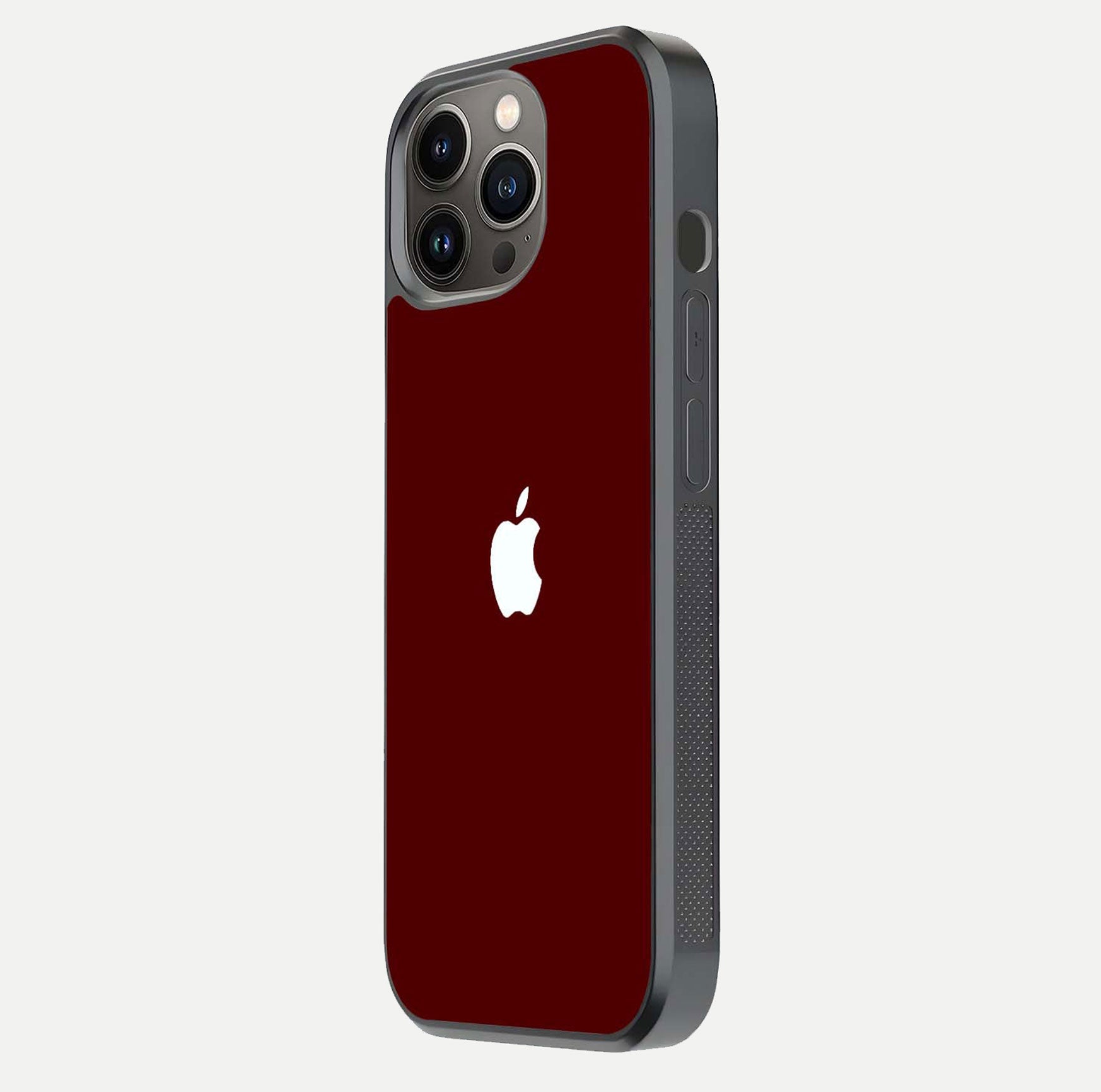 Apple Crimson Core Glass Case for iPhone 16 Pro side-angle shot showing camera bump alignment and glossy shine