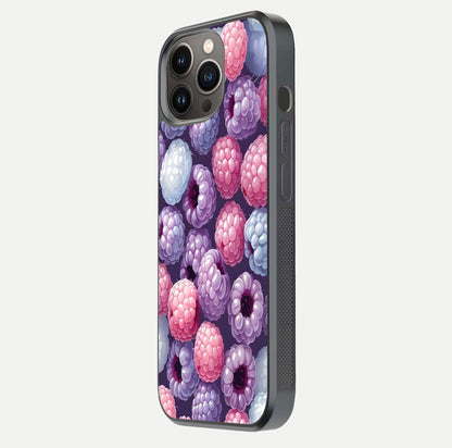 Berry Candy Pop Glass Case for iPhone 13 Pro side-angle image with bright color tones and smooth reflection
