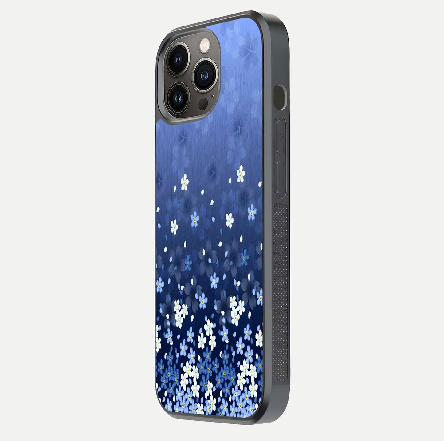 Blue Starry Glass Case for iPhone 13 Pro side-angle photo showing light reflection and detailed star pattern