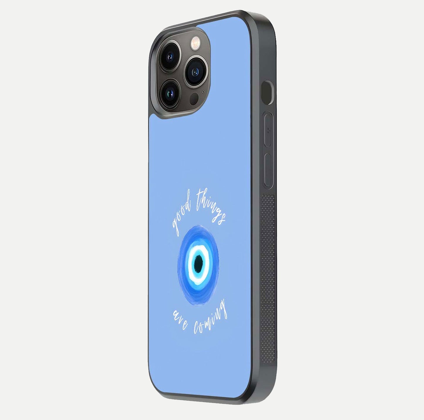Bright Future Ahead Glass Case for iPhone 13 Pro side-angle image displaying edge smoothness and reflective surface