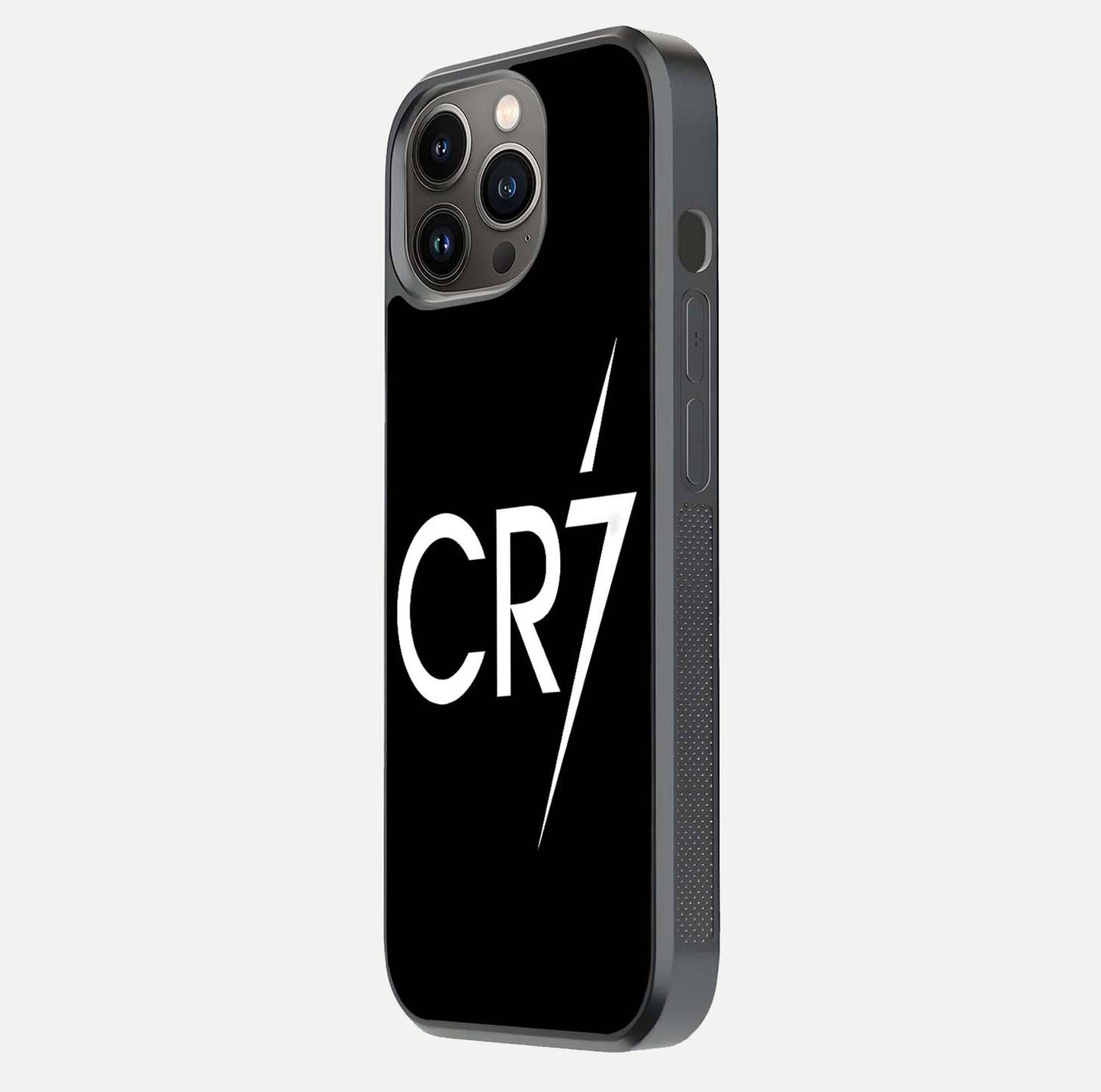 CR7 Elite Strike Glass Case for iPhone 13 Pro side-angle image showing polished edges and vibrant design