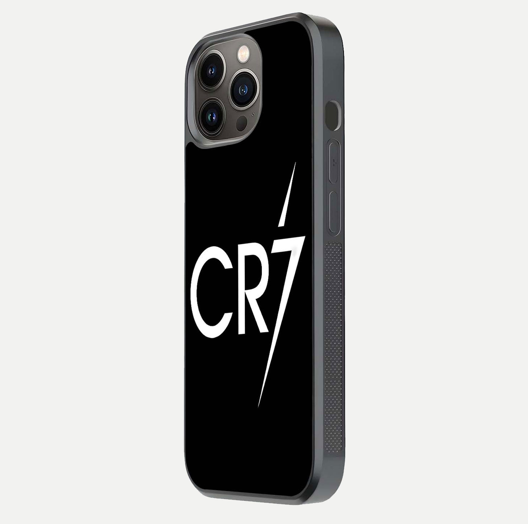 CR7 Elite Strike Glass Case for iPhone 13 Pro side-angle image showing polished edges and vibrant design