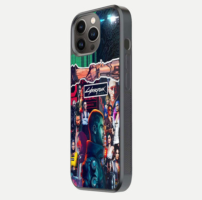 CYBERPUNK Legacy Glass Case for iPhone 13 Pro side-angle photo showing edge glow and reflective surface