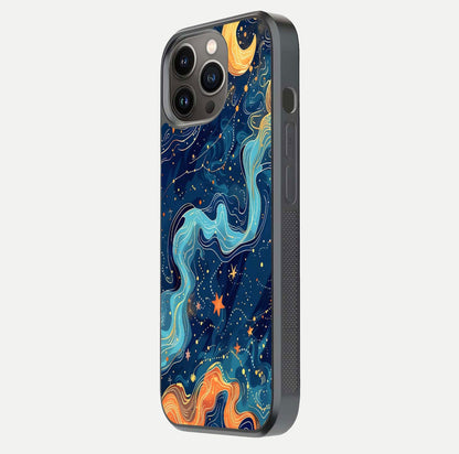Celestial Dream Flow Glass Case for iPhone 13 Pro side-angle image capturing color swirl and glass reflection