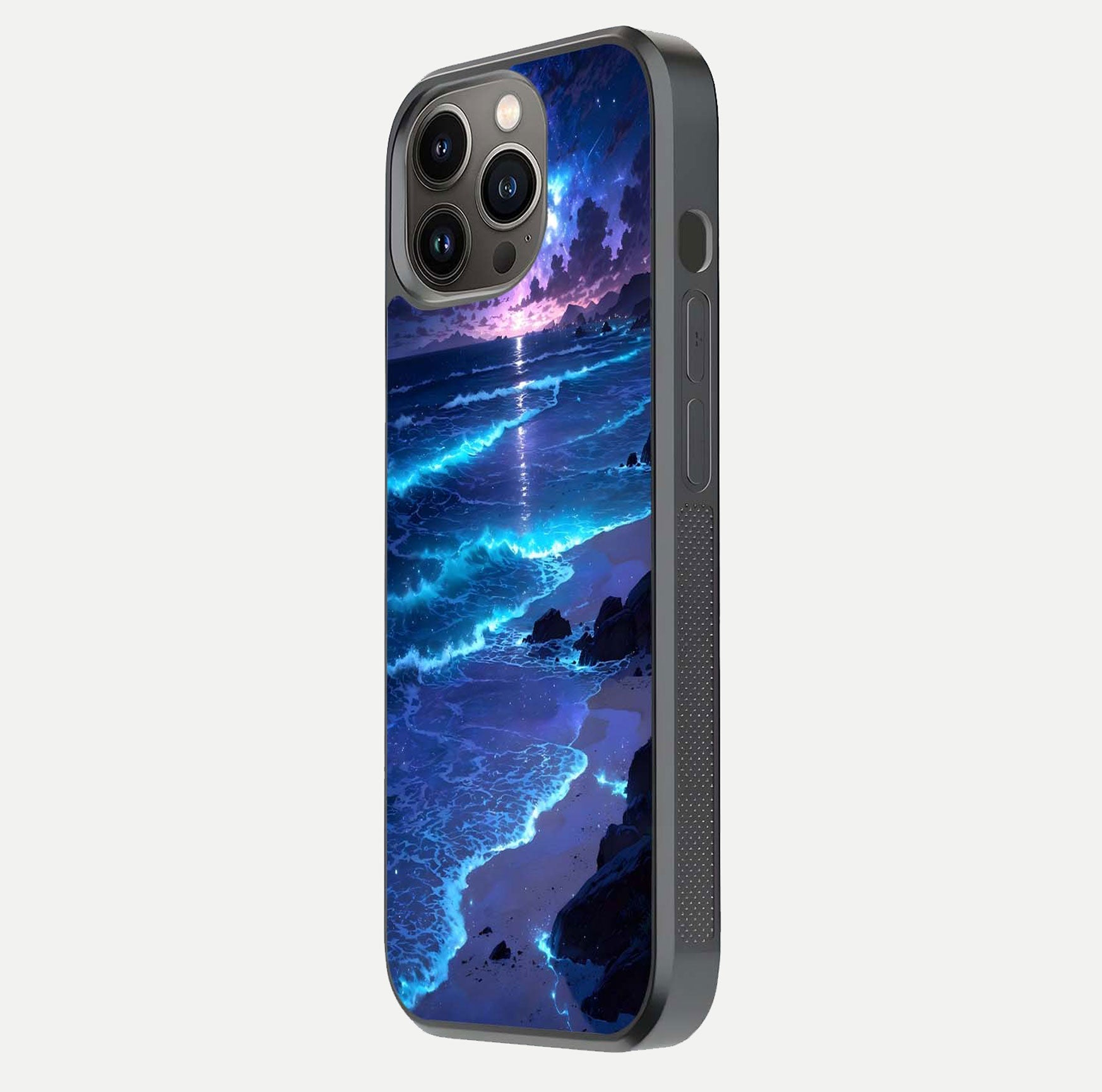 Classic Damn Look Glass Case for iPhone 13 Pro side-angle photo showing shine texture and curve reflection