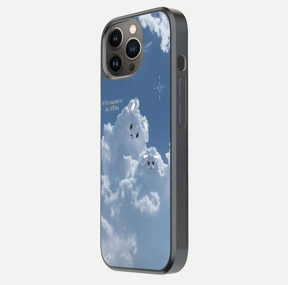 Cloud Bunny Dreams Glass Case for iPhone 13 Pro side-angle image capturing gloss texture and edge glow