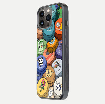 Coins Patterns Glass Case for iPhone 13 Pro side-angle photo capturing shine finish and curve glow