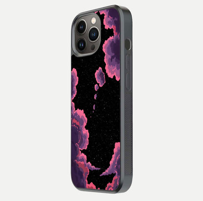 Cosmic Cloud Journey Glass Case for iPhone 13 Pro side-angle photo showing glass reflection and smooth tone