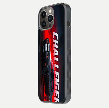 Crimson Challenger Fury Glass Case for iPhone 13 Pro side-angle image showing curve reflection and red finish
