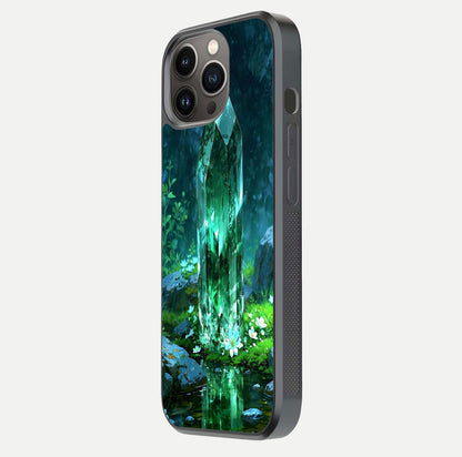 Emerald Light Crystal Glass Case for iPhone 13 Pro side-angle image showing gloss reflection and curved border