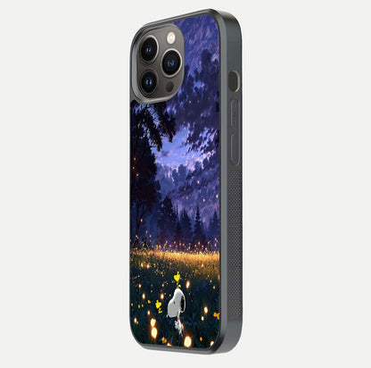 Firefly Meadow Magic Glass Case for iPhone 13 Pro side-angle image capturing glow reflection and fine texture
