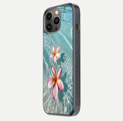 Floating Bloom Bliss Glass Case for iPhone 13 Pro side-angle photo showing smooth reflection and elegant curve