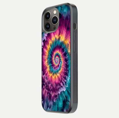 Galactic Spiral Burst Glass Case for iPhone 13 Pro side-angle image showing reflection clarity and vivid galactic texture