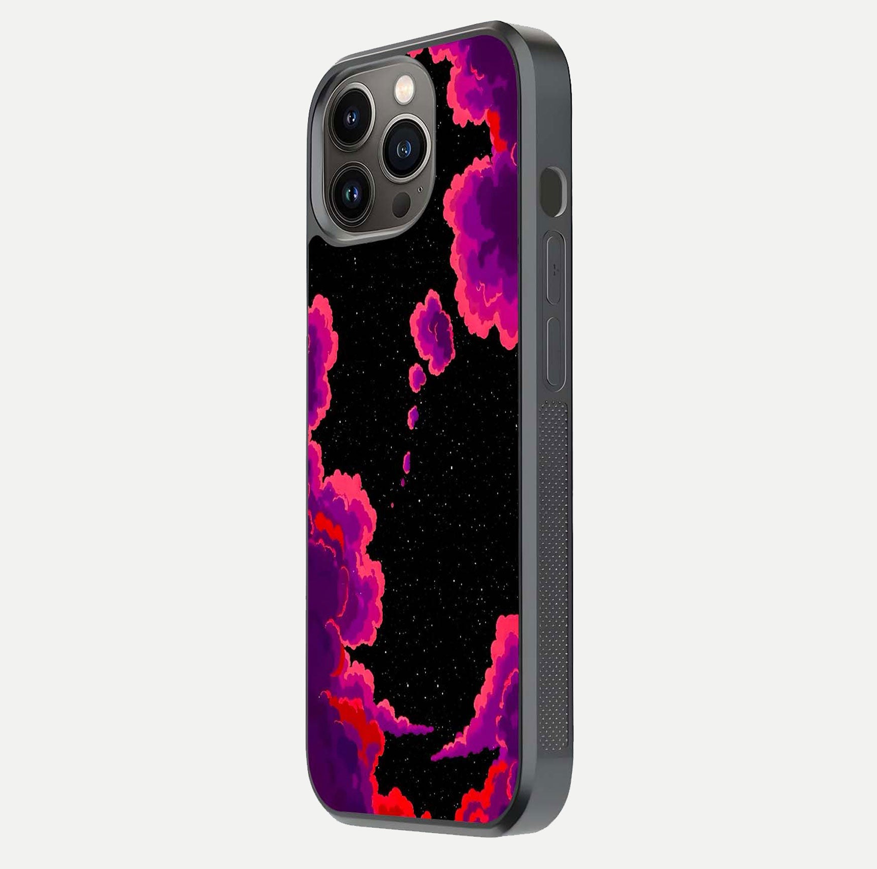 Galaxy Dream Frame Glass Case for iPhone 13 Pro side-angle image showing reflection light and premium finish