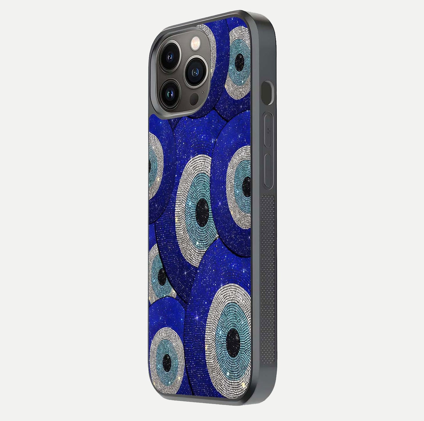 Galaxy Eye Flow Glass Case for iPhone 13 Pro side-angle image showing reflection detail and premium shine