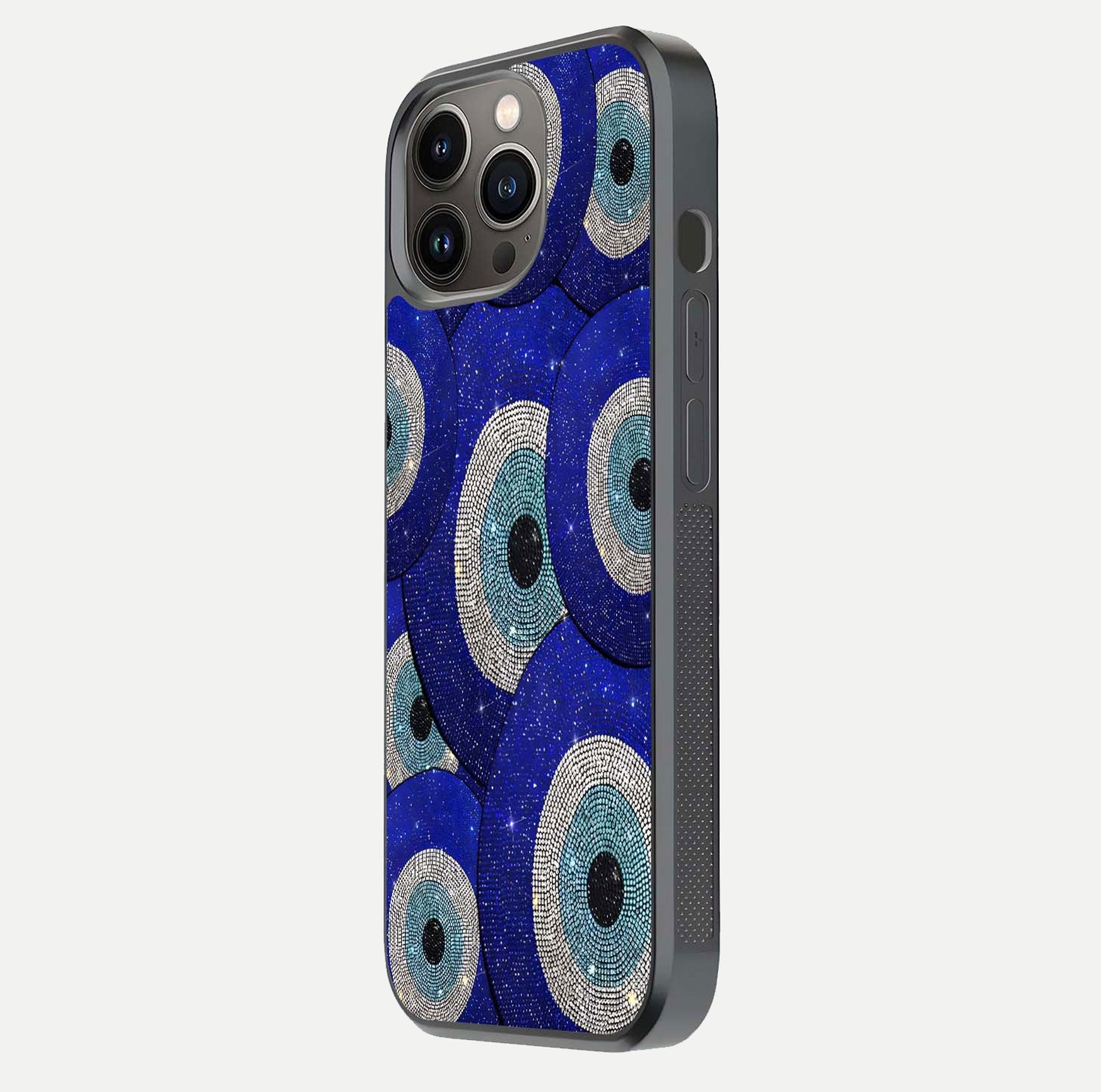 Galaxy Eye Flow Glass Case for iPhone 13 Pro side-angle image showing reflection detail and premium shine
