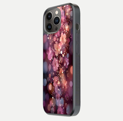 Glowing Petal Bliss Glass Case for iPhone 13 Pro side-angle image showing light reflection and soft floral texture