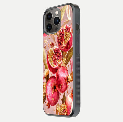 Golden Bloom Glow Glass Case for iPhone 13 Pro side-angle image showing light reflection, gloss texture, and rich tone