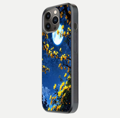 Golden Night Glow Glass Case for iPhone 13 Pro side-angle image showing reflection clarity and elegant golden tone