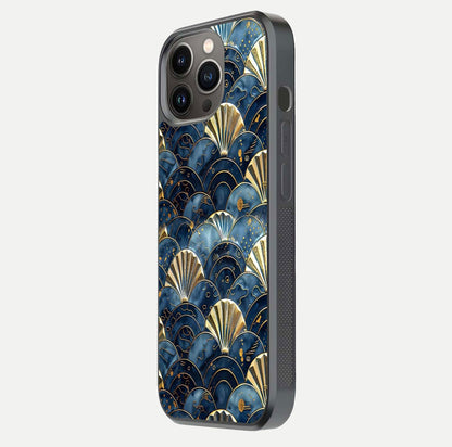 Golden Wave Luxe Glass Case for iPhone 13 Pro side-angle image showing reflection clarity and polished finish