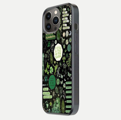 Green Moon Energy Glass Case for iPhone 13 Pro side-angle image showing reflection brilliance and curved finish