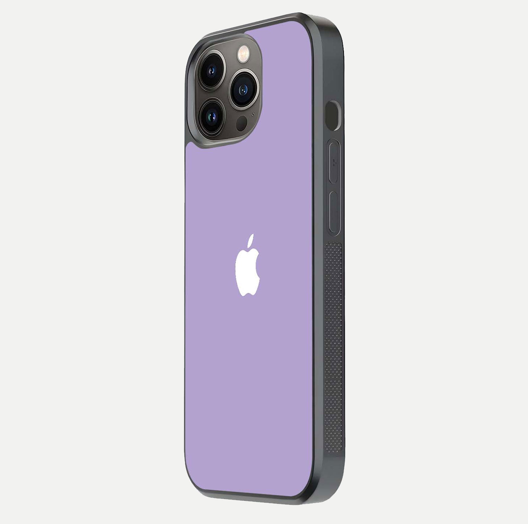 Lavender Soft Minimal Glass Case for iPhone 13 Pro side-angle image showing smooth reflection and minimal look