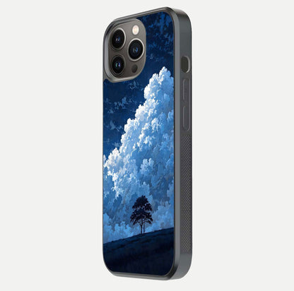 Midnight Sky Serenity Glass Case for iPhone 13 Pro side-angle image showing soft glow and smooth reflection