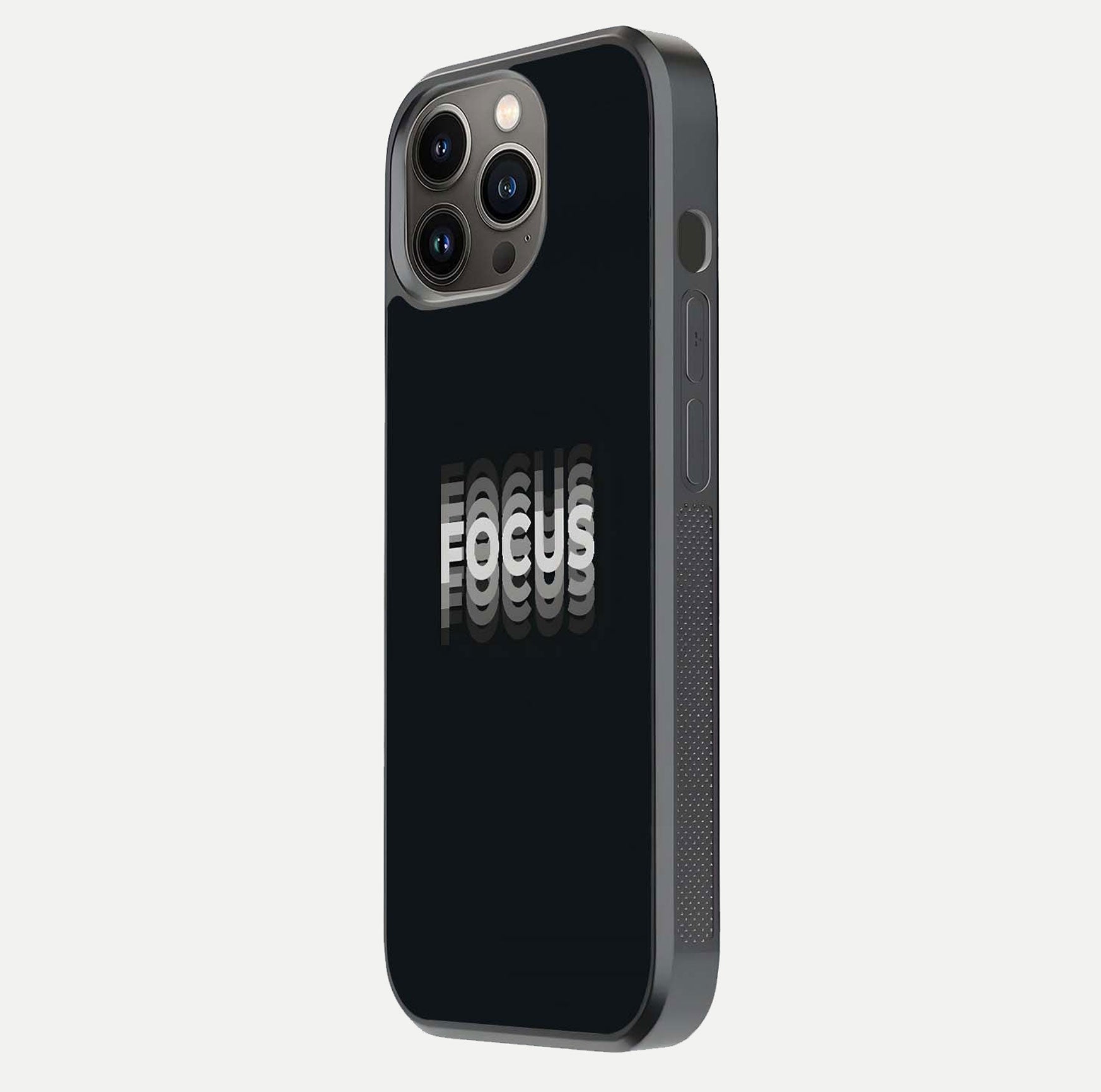 Mono Focus Vision Glass Case for iPhone 13 Pro side-angle image showing smooth reflection and minimal tones