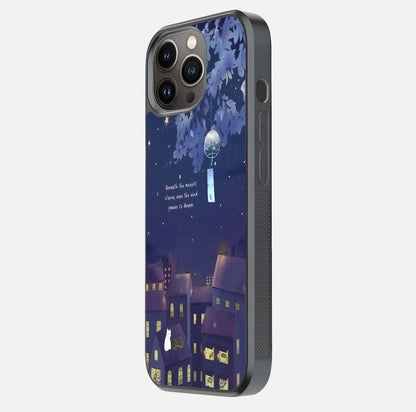 Moonlit Cat Silence Glass Case for iPhone 13 Pro side-angle image showing HD gloss and feline artwork detail