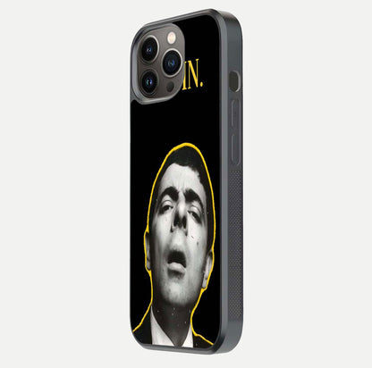 Mr Bean Damn Glass Case for iPhone 13 Pro side-angle image emphasizing HD print clarity and playful theme