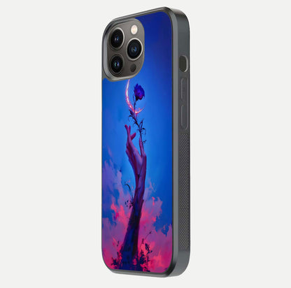 Mystic Hand Glass Case for iPhone 13 Pro side-angle image showing reflection depth and sacred aesthetic