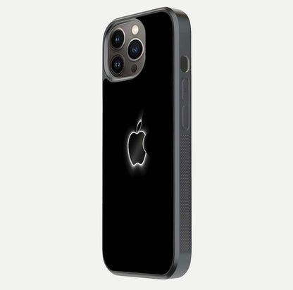 Neon Apple Glow Glass Case for iPhone 13 Pro side-angle image showing light reflection and glow effect