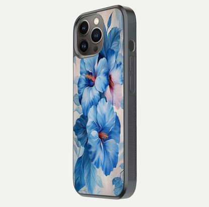Ocean Hibiscus Grace Glass Case for iPhone 13 Pro side-angle image showing smooth texture and hibiscus details