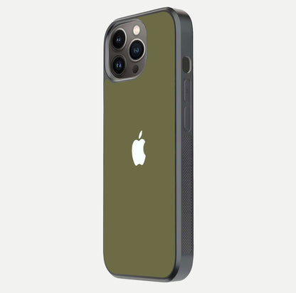 Olive Matte Essence Glass Case for iPhone 13 Pro side-angle image showing soft hue and elegant smooth surface